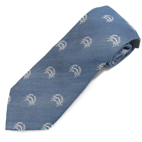 Crown & Ivy Blue Silk Blend Spring Crab Print Necktie Neck Tie - Picture 5 of 7